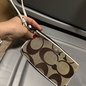 Coach Signature Brown and Cream Wristlet